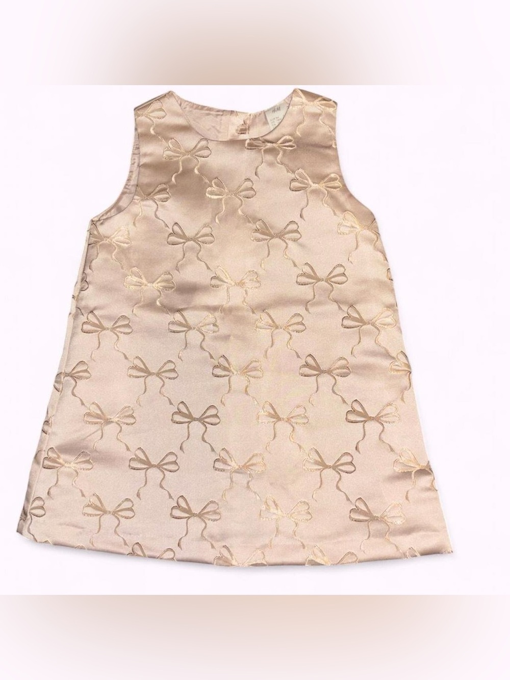 H&M Cream Satin Bow-Embossed Sleeveless A-Line Dress